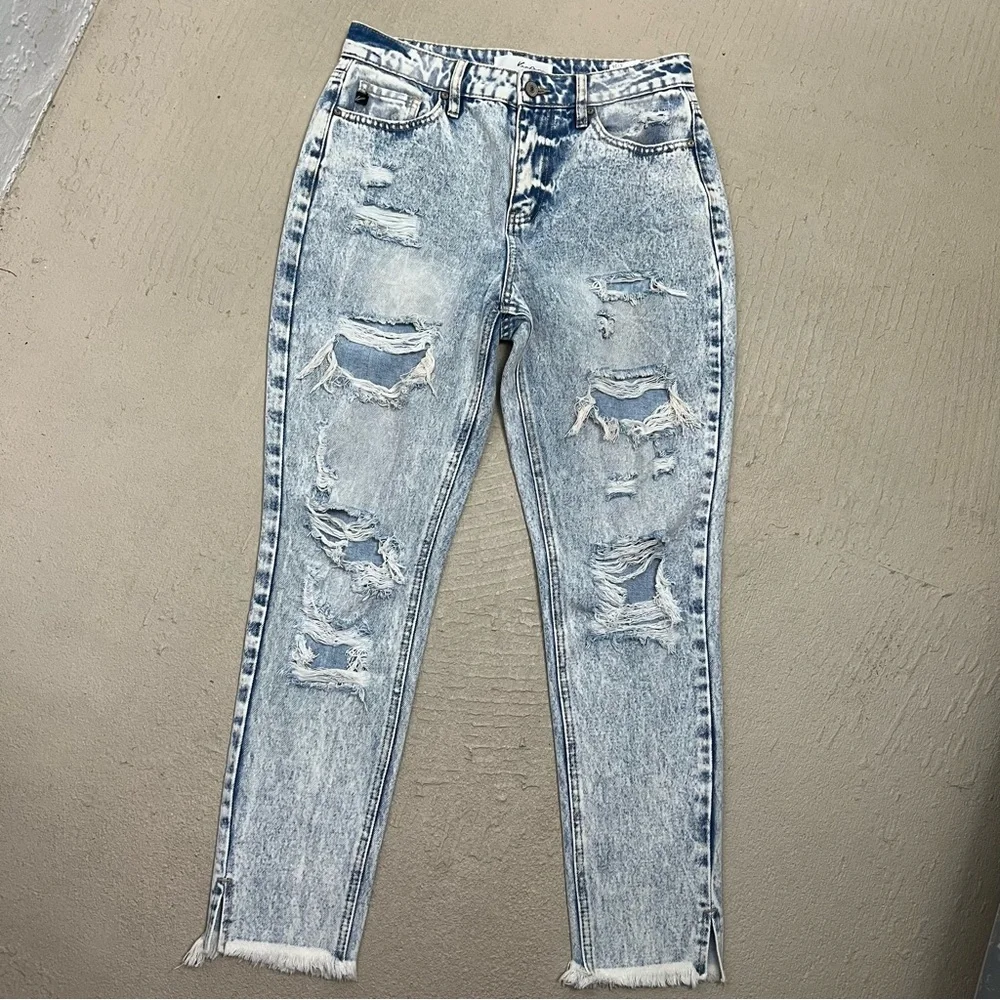 KANCAN LIGHT DENIM DISTRESSED COLLIE HIGH RISE MOM JEANS 26 - Picture 3 of 10
